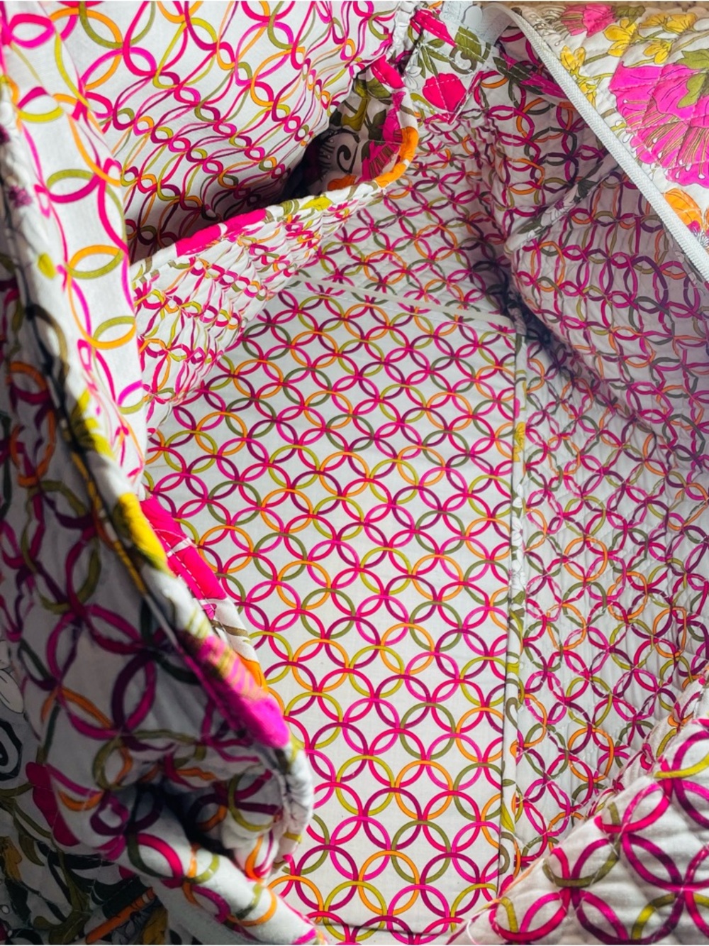 Vera Bradley Floral Lilli Bell Quilted Weekender Duffel in Pink, Orange & Cream - Picture 9 of 10